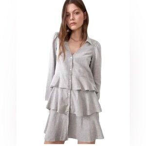 ZARA Limited Edition Ruffle Gray Tier Long Sleeve Dress size S